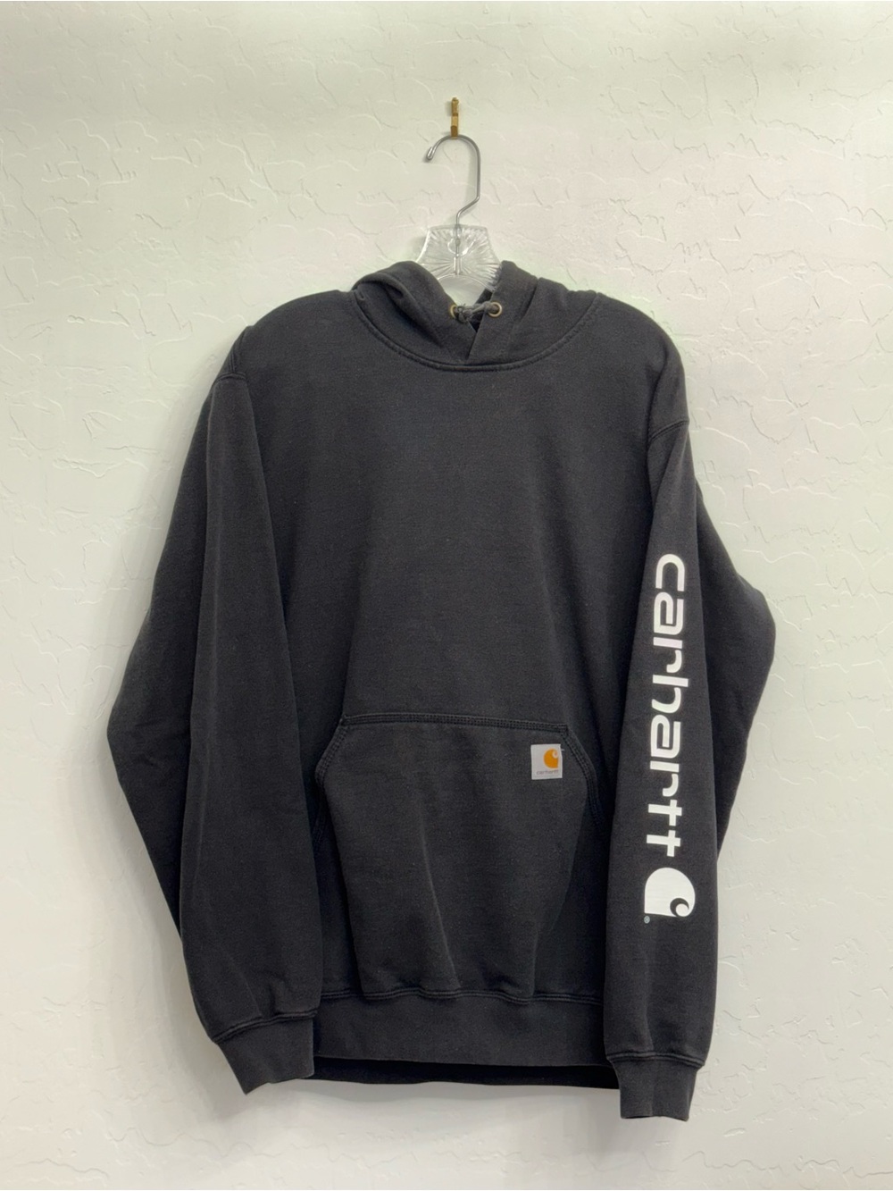 Carhartt Black Pullover Hoodie with White Sleeve Logo